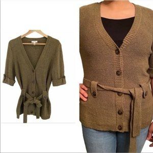 ** 2/$12 ** CHARTER CLUB Sz L Green V-Neck Button Up 3/4 Sleeve Knit Cardigan